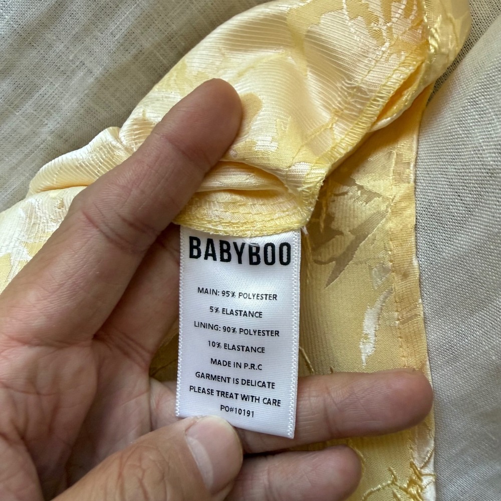 BABYBOO butter yellow babydoll brocade embroidered sleeveless bustier mini dress - Picture 8 of 8
